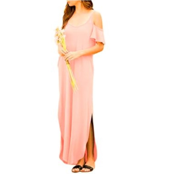 NWT Summer Cold Shoulder Maxi Dress, Pink - Picture 2 of 5